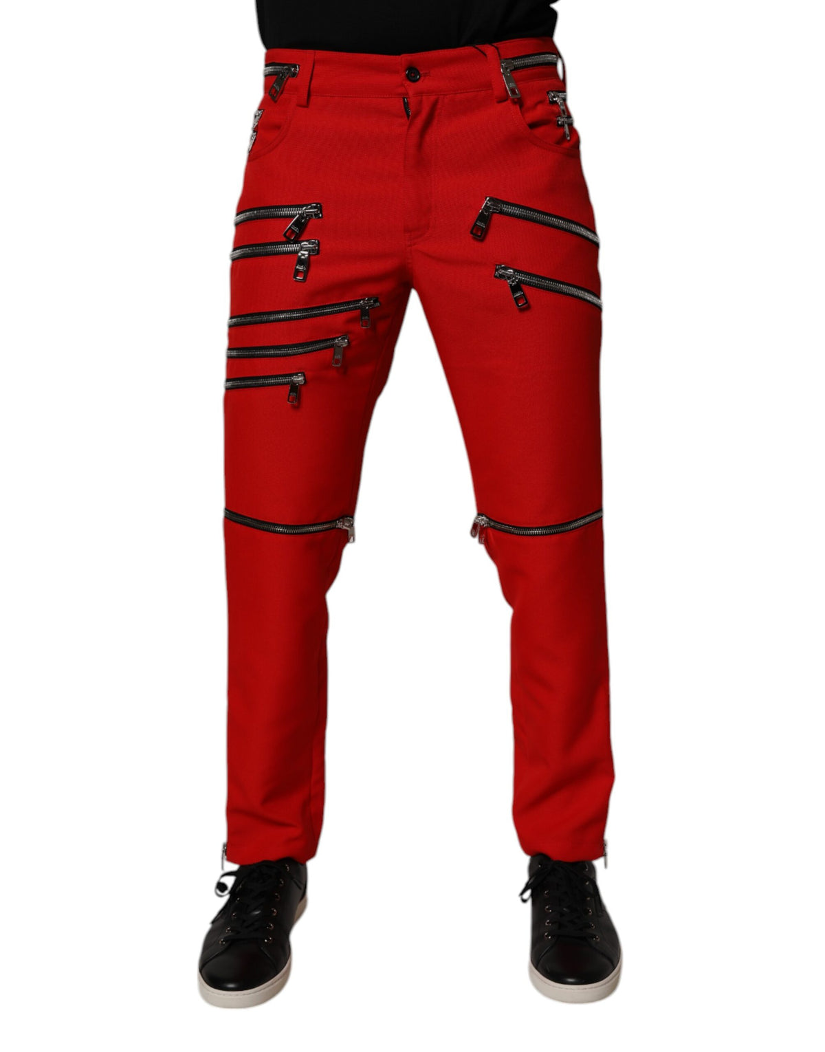 Pantalon droit rouge à embellissements et fermeture éclair de Dolce &amp; Gabbana