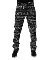 Jeans droit en coton noir à imprimé logo Dolce &amp; Gabbana