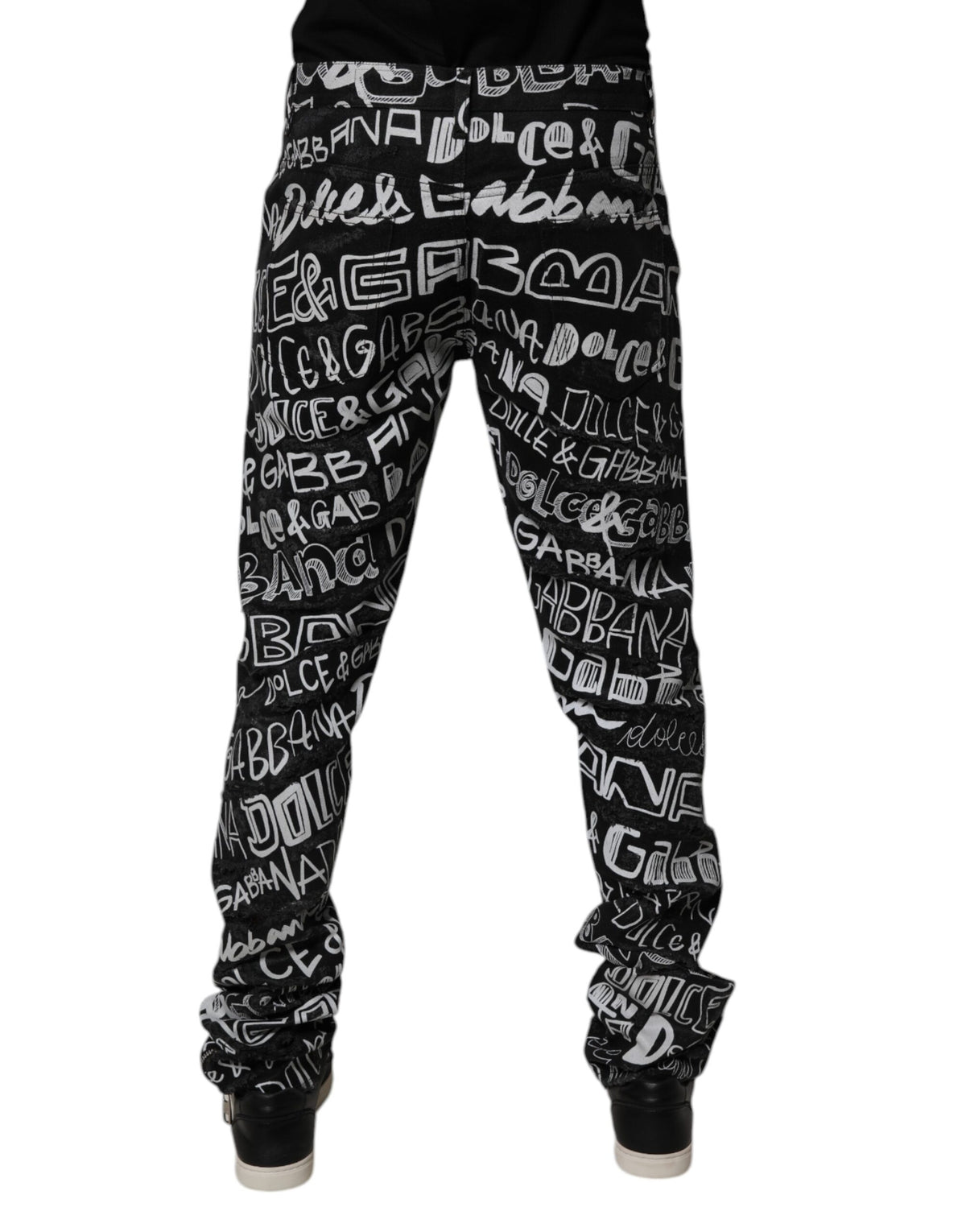 Jeans droit en coton noir à imprimé logo Dolce &amp; Gabbana
