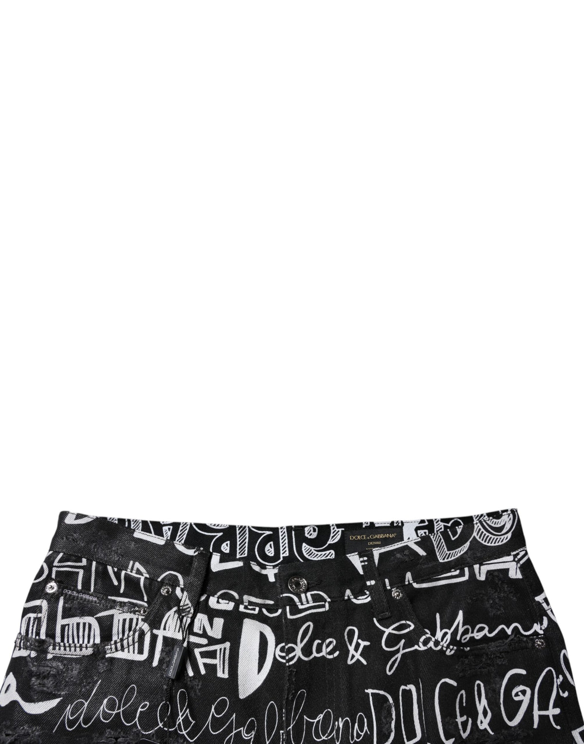 Jeans droit en coton noir à imprimé logo Dolce &amp; Gabbana