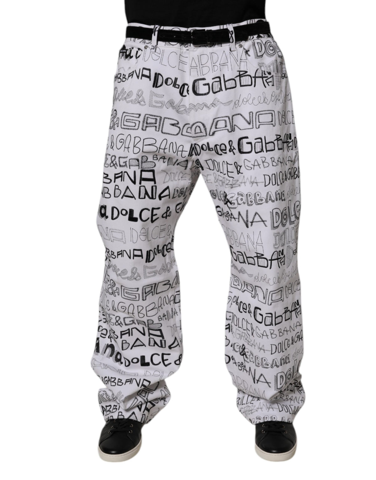 Jean droit en jean pour homme Dolce &amp; Gabbana avec imprimé du logo blanc