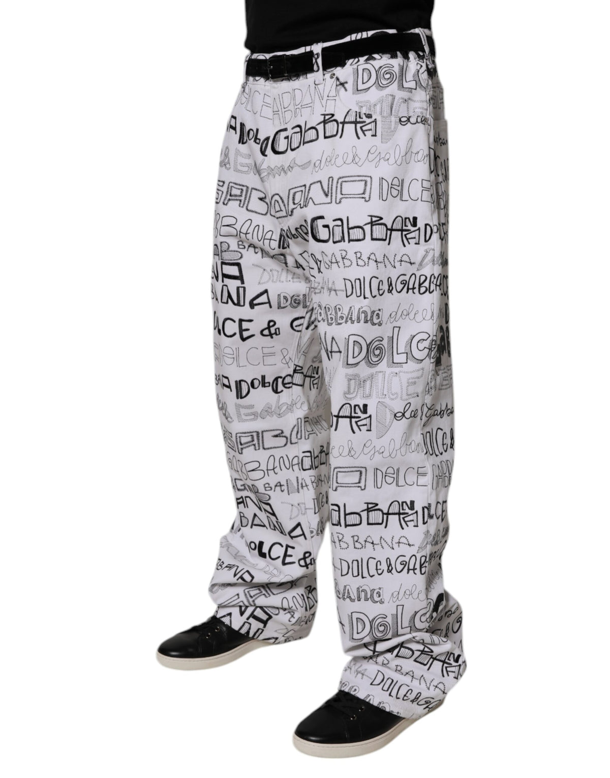 Jean droit en jean pour homme Dolce &amp; Gabbana avec imprimé du logo blanc