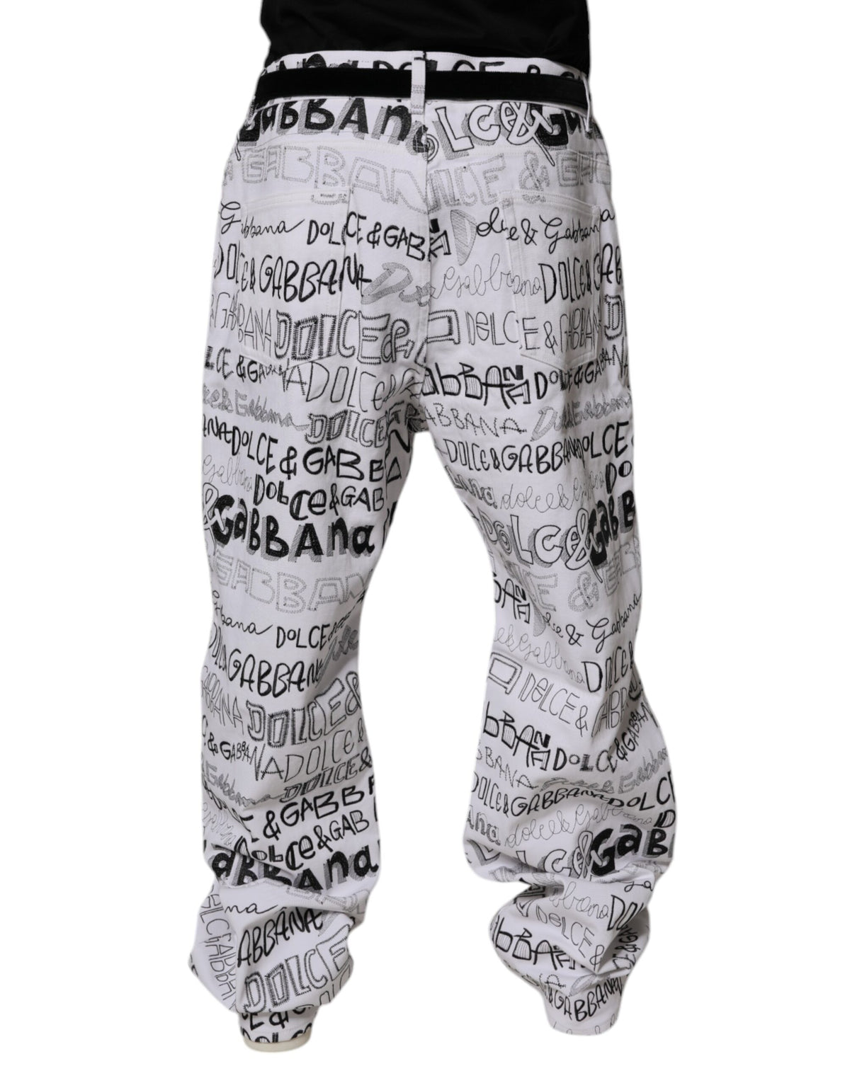 Jean droit en jean pour homme Dolce &amp; Gabbana avec imprimé du logo blanc