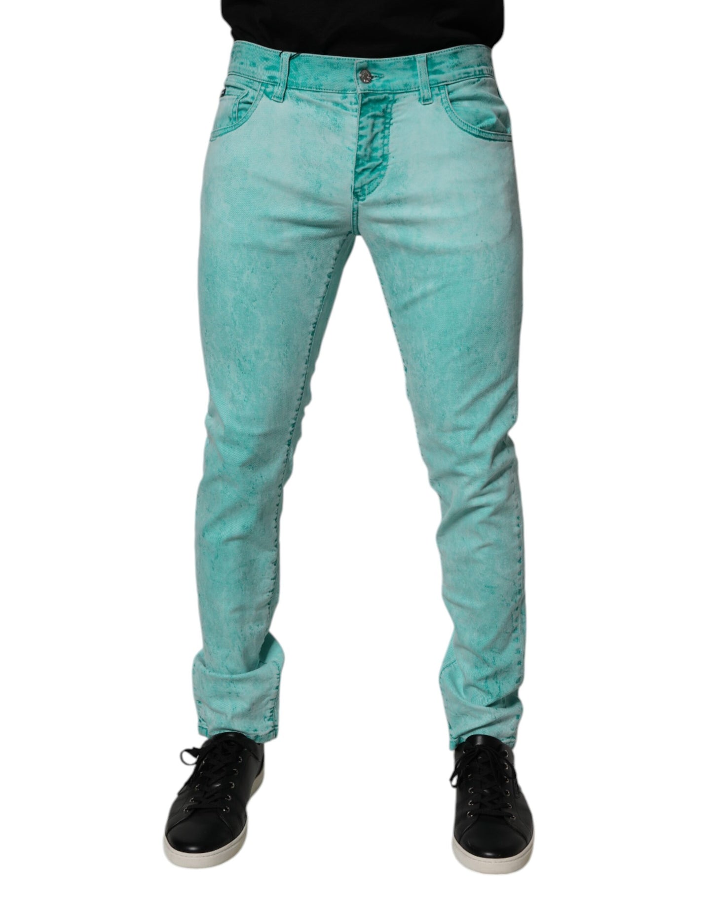 Jean skinny en coton à effet tie-dye vert de Dolce &amp; Gabbana pour homme