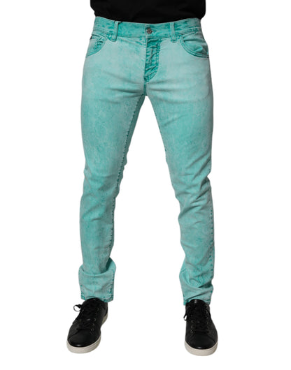 Jean skinny en coton à effet tie-dye vert de Dolce &amp; Gabbana pour homme