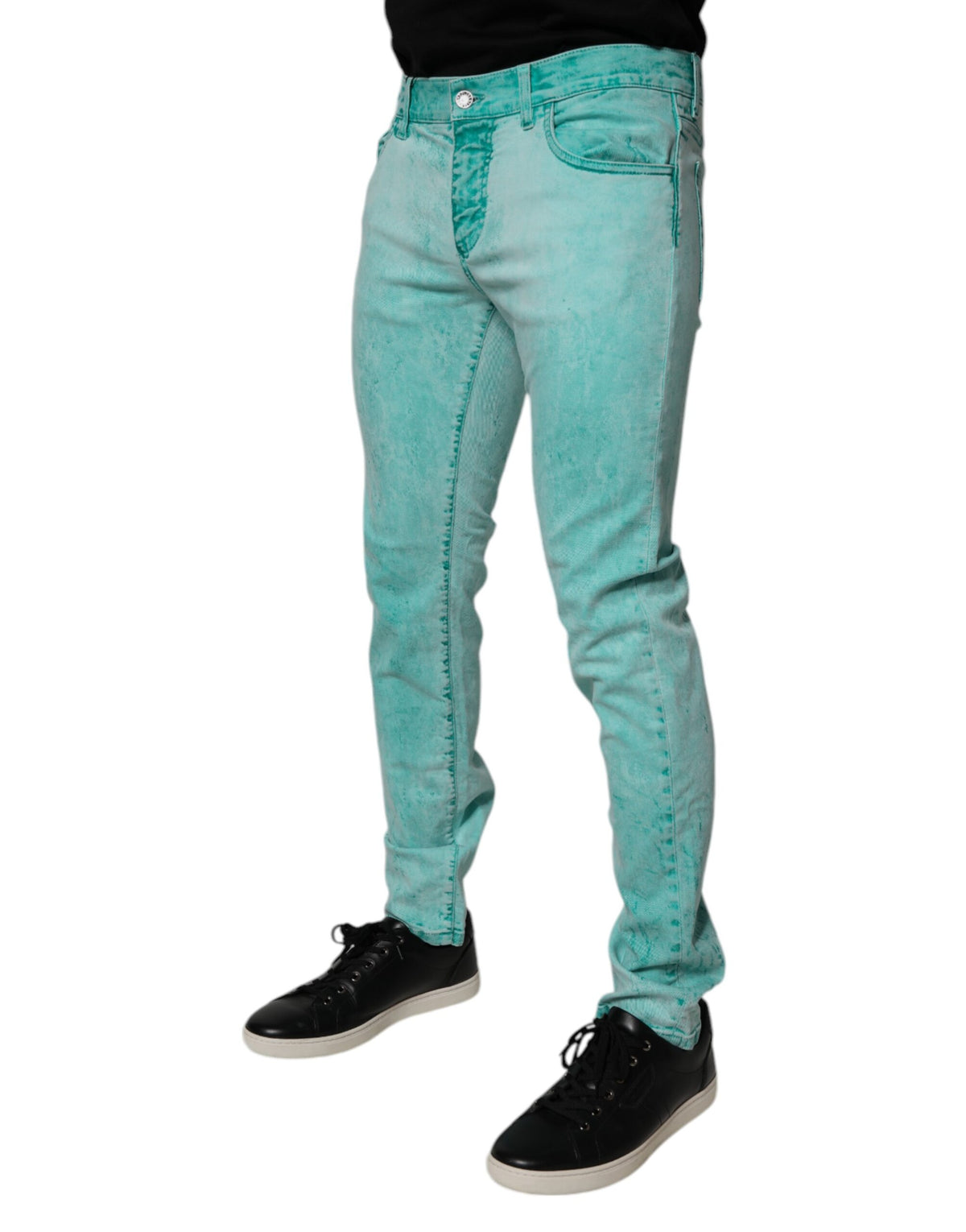 Jean skinny en coton à effet tie-dye vert de Dolce &amp; Gabbana pour homme