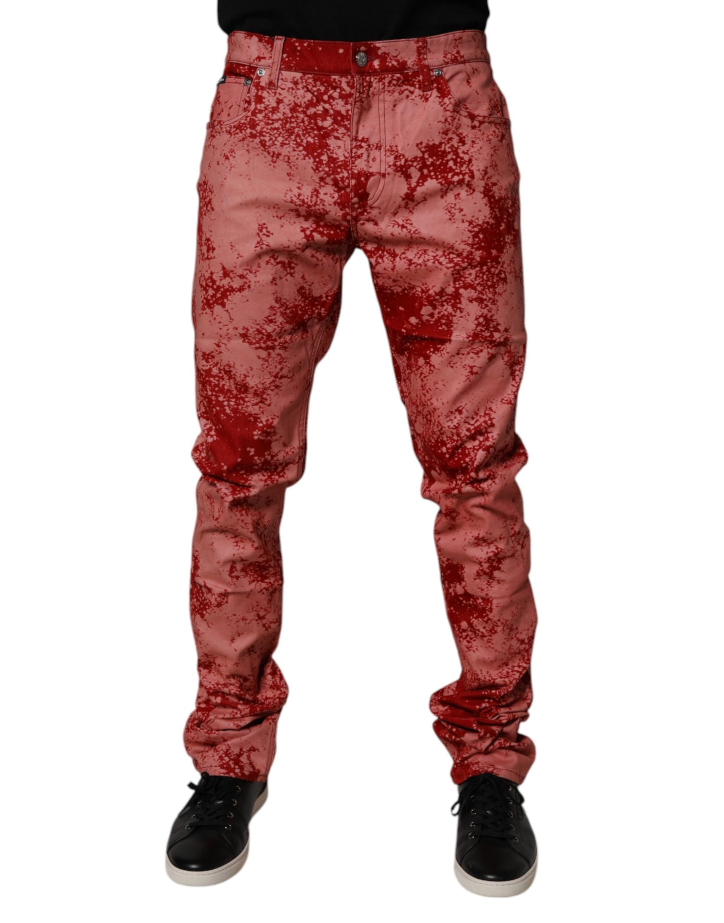 Jean skinny en coton à effet tie-dye rouge de Dolce & Gabbana pour homme