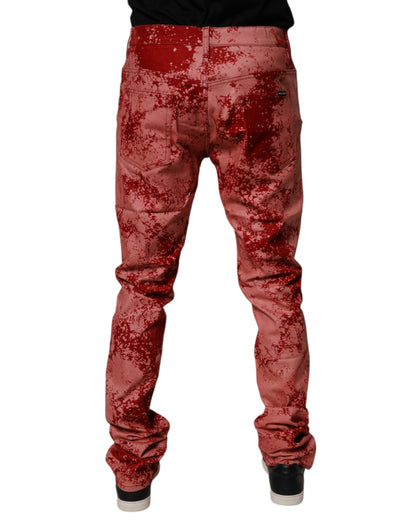 Jean skinny en coton à effet tie-dye rouge de Dolce & Gabbana pour homme