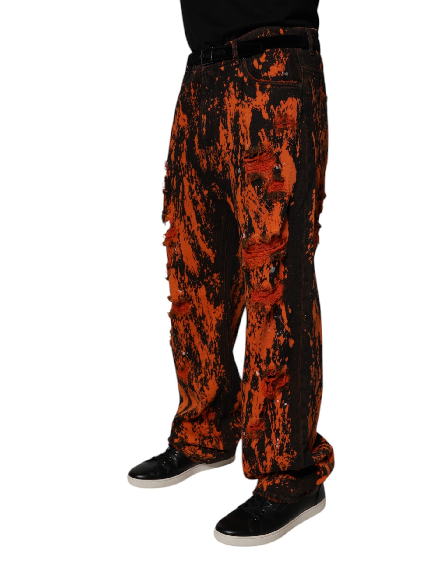 Dolce & Gabbana rechte jeans van katoen met tie-dye print in zwart en rood