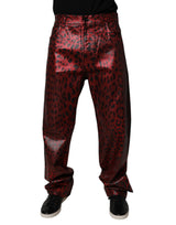 Jeans en coton droit à léopard rouge Dolce &amp; Gabbana pour homme