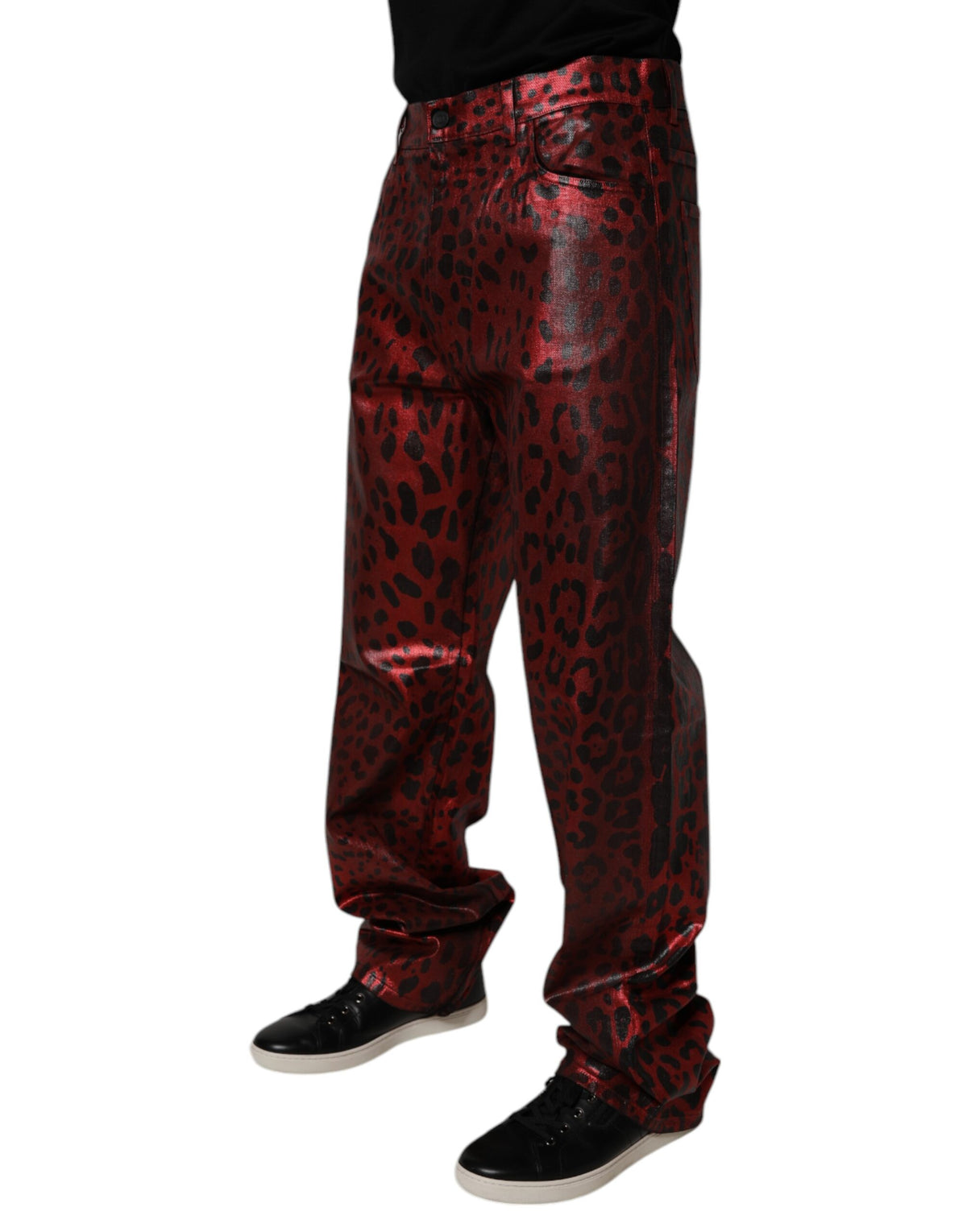 Jeans en coton droit à léopard rouge Dolce &amp; Gabbana pour homme