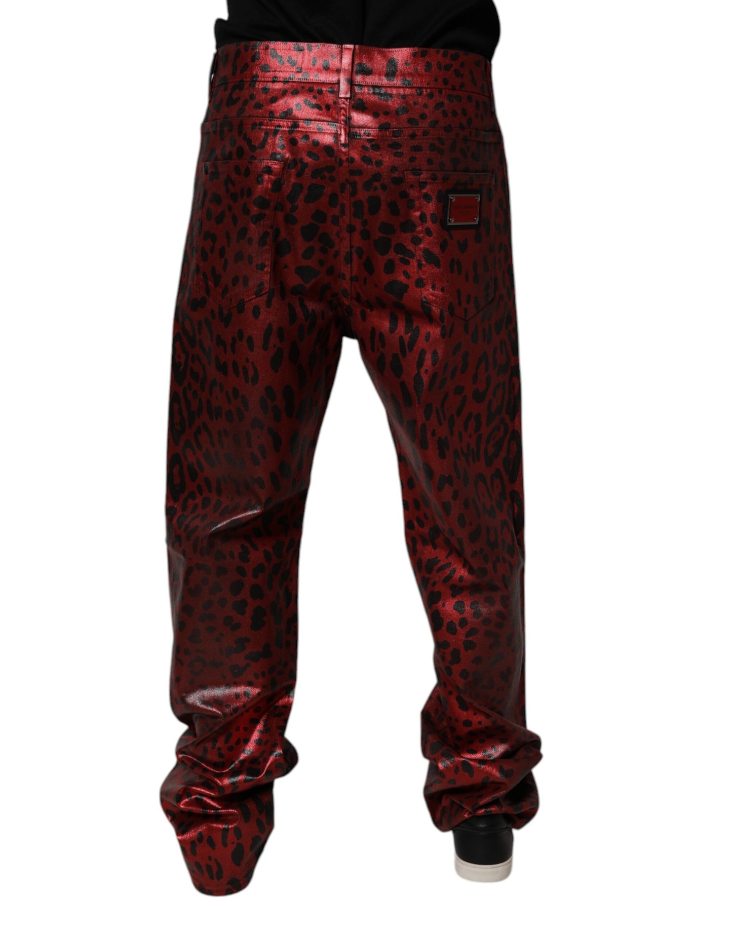Dolce & Gabbana Red Leopard Cotton Straight Men Denim Jeans
