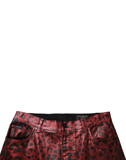 Dolce & Gabbana Red Leopard Cotton Straight Men Denim Jeans