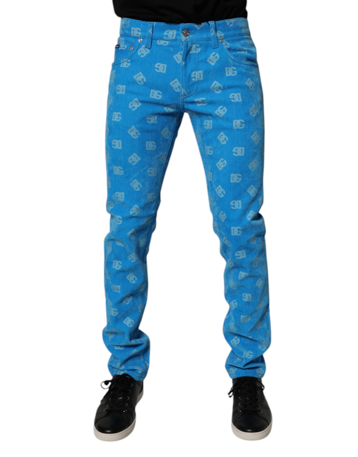 Jeans skinny en coton à logo monogramme bleu de Dolce &amp; Gabbana