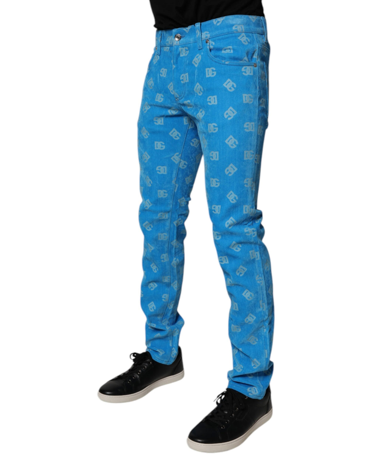 Jeans skinny en coton à logo monogramme bleu de Dolce &amp; Gabbana