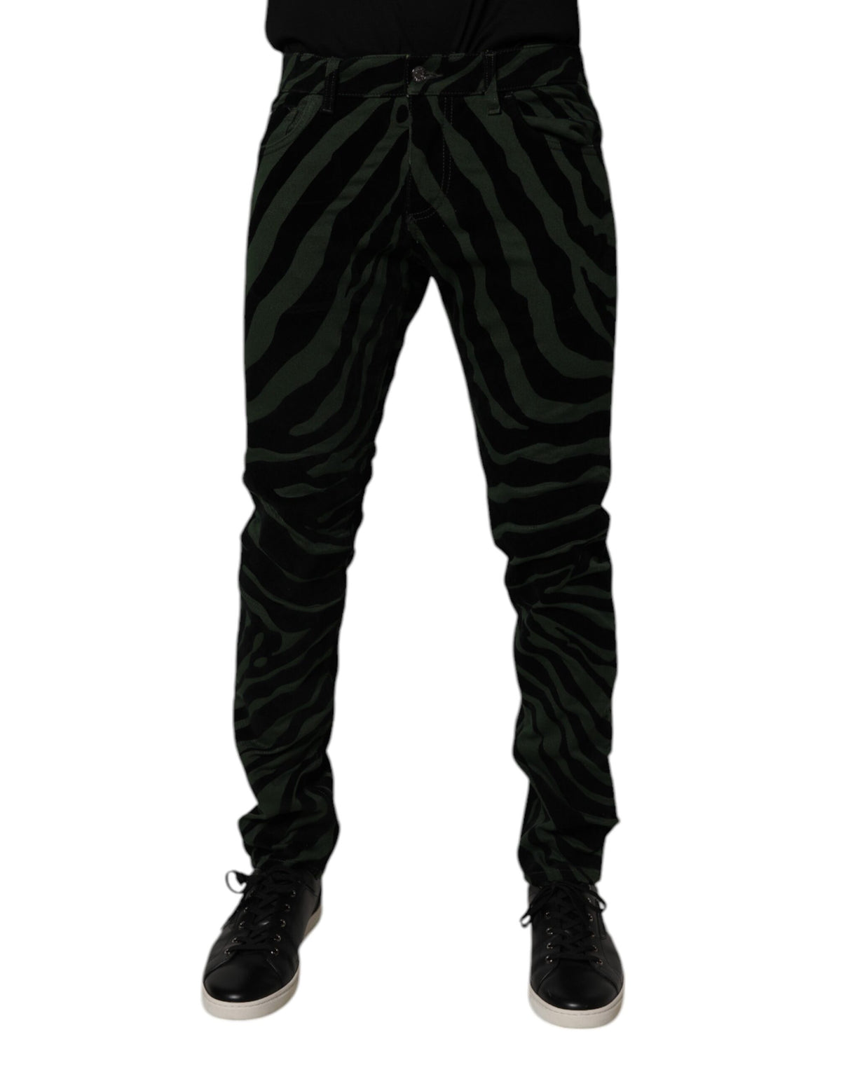 Jeans skinny en coton noir et vert à rayures de Dolce &amp; Gabbana