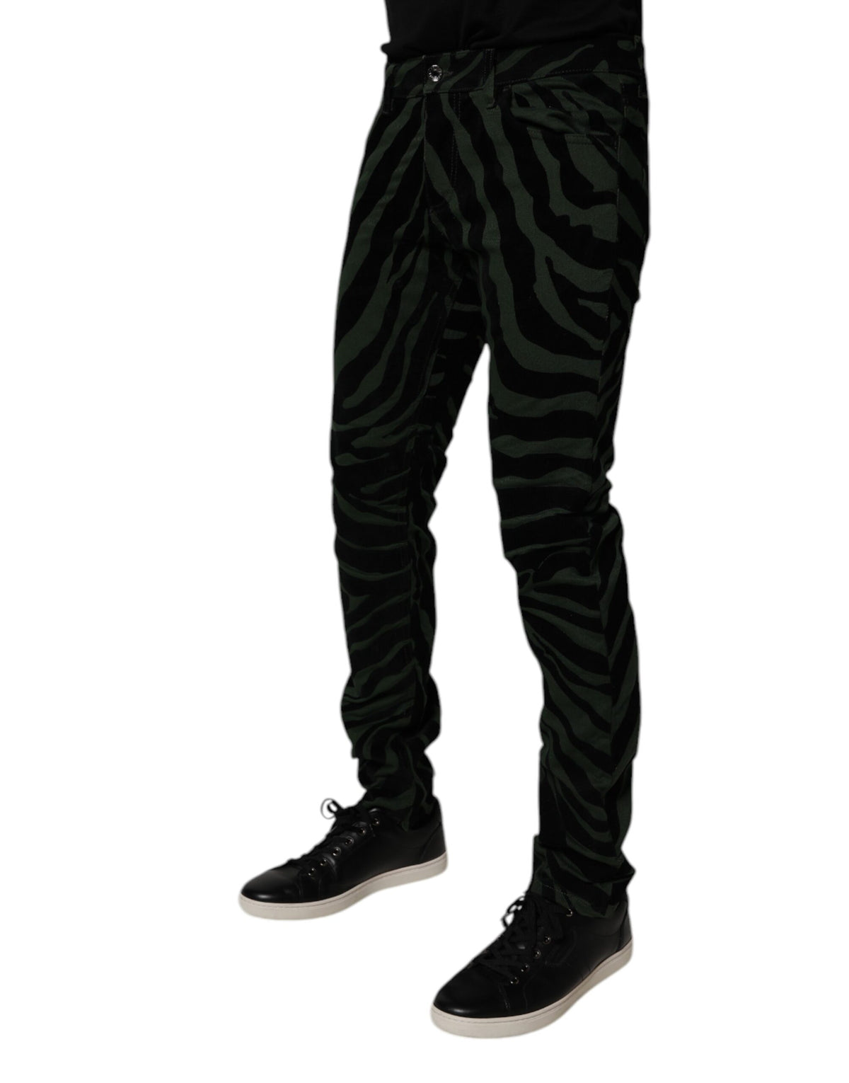 Jeans skinny en coton noir et vert à rayures de Dolce &amp; Gabbana