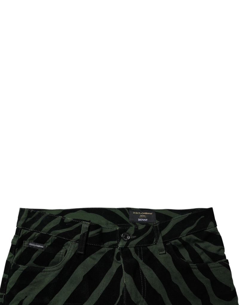 Dolce & Gabbana Black Green Stripes Cotton Skinny Denim Jeans