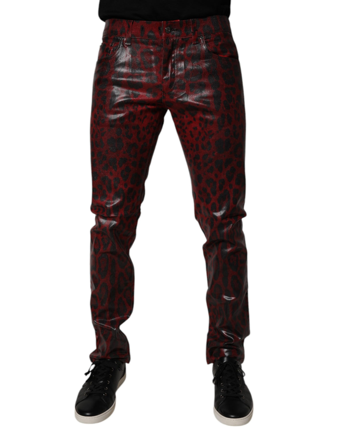 Jeans skinny en coton à léopard rouge Dolce &amp; Gabbana pour homme