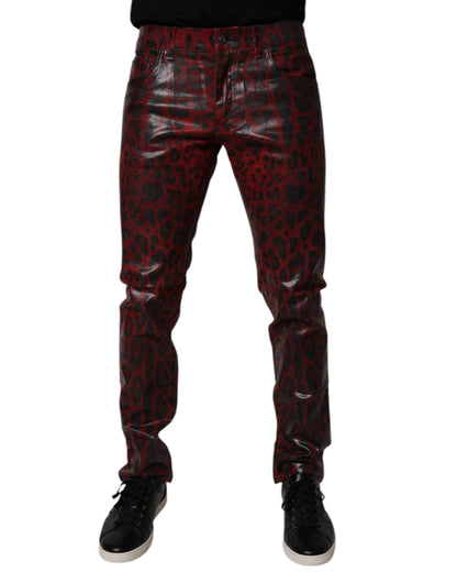 Dolce & Gabbana Red Leopard Cotton Skinny Men Denim Jeans