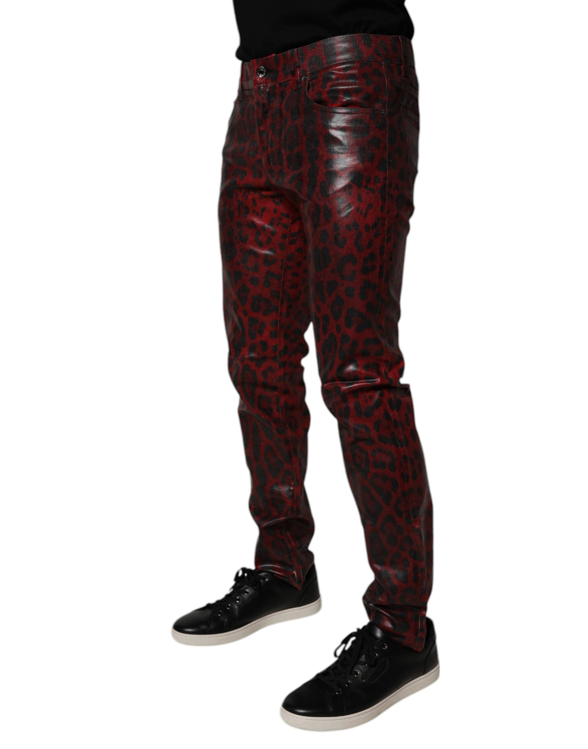 Jeans skinny en coton à léopard rouge Dolce &amp; Gabbana pour homme