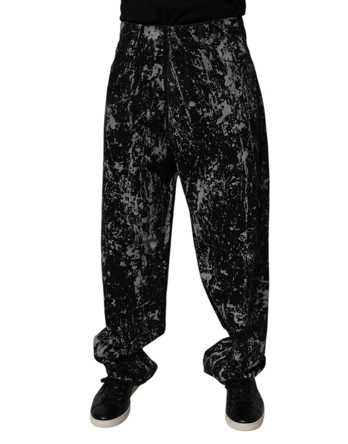 Jeans en coton droit pour homme, tie-dye noir, Dolce &amp; Gabbana
