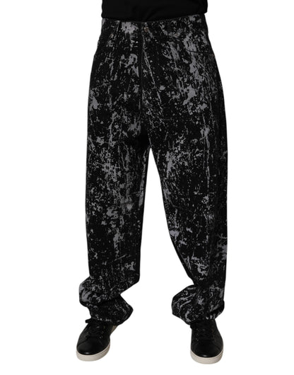 Dolce &amp; Gabbana zwarte, tie-dye spijkerbroek van katoen, rechte pasvorm, heren.
