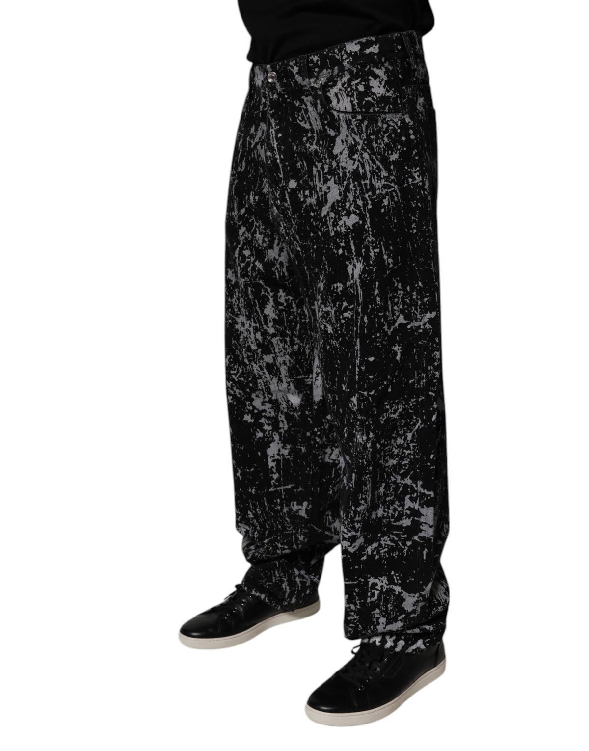 Jeans en coton droit pour homme, tie-dye noir, Dolce &amp; Gabbana