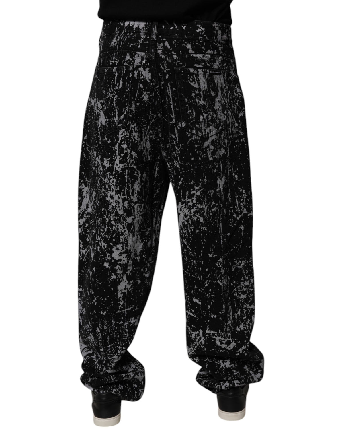 Jeans en coton droit pour homme, tie-dye noir, Dolce &amp; Gabbana