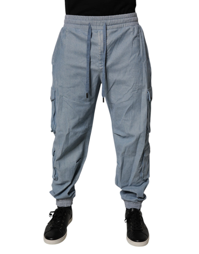 Dolce &amp; Gabbana lichtblauwe katoenen cargo joggingbroek voor heren, gemaakt van denim.