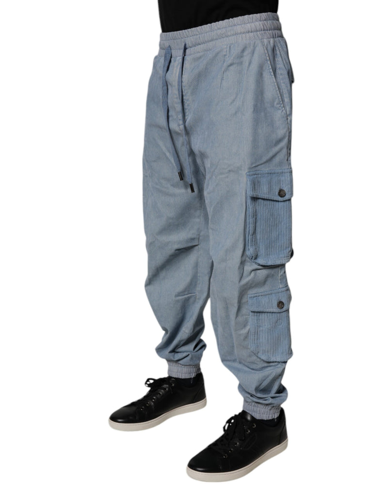 Dolce &amp; Gabbana lichtblauwe katoenen cargo joggingbroek voor heren, gemaakt van denim.