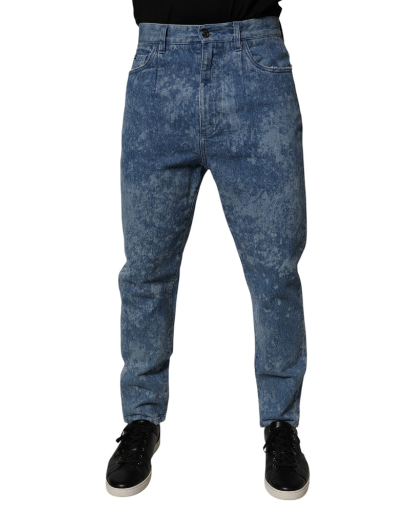 Dolce &amp; Gabbana blauwe, tie-dye spijkerbroek voor heren, smalle pasvorm, van katoen.