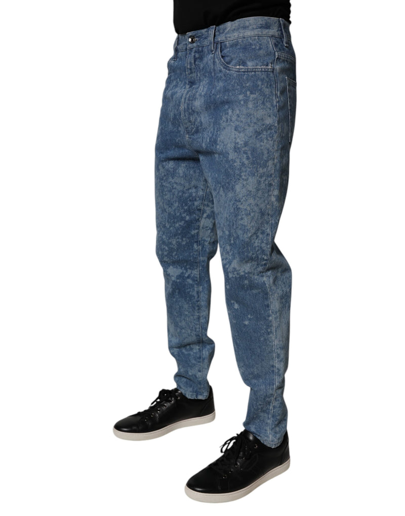 Dolce &amp; Gabbana blauwe, tie-dye spijkerbroek voor heren, smalle pasvorm, van katoen.
