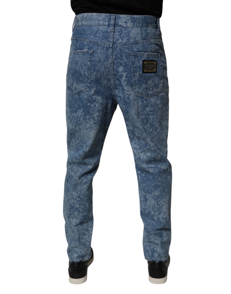 Dolce &amp; Gabbana blauwe, tie-dye spijkerbroek voor heren, smalle pasvorm, van katoen.