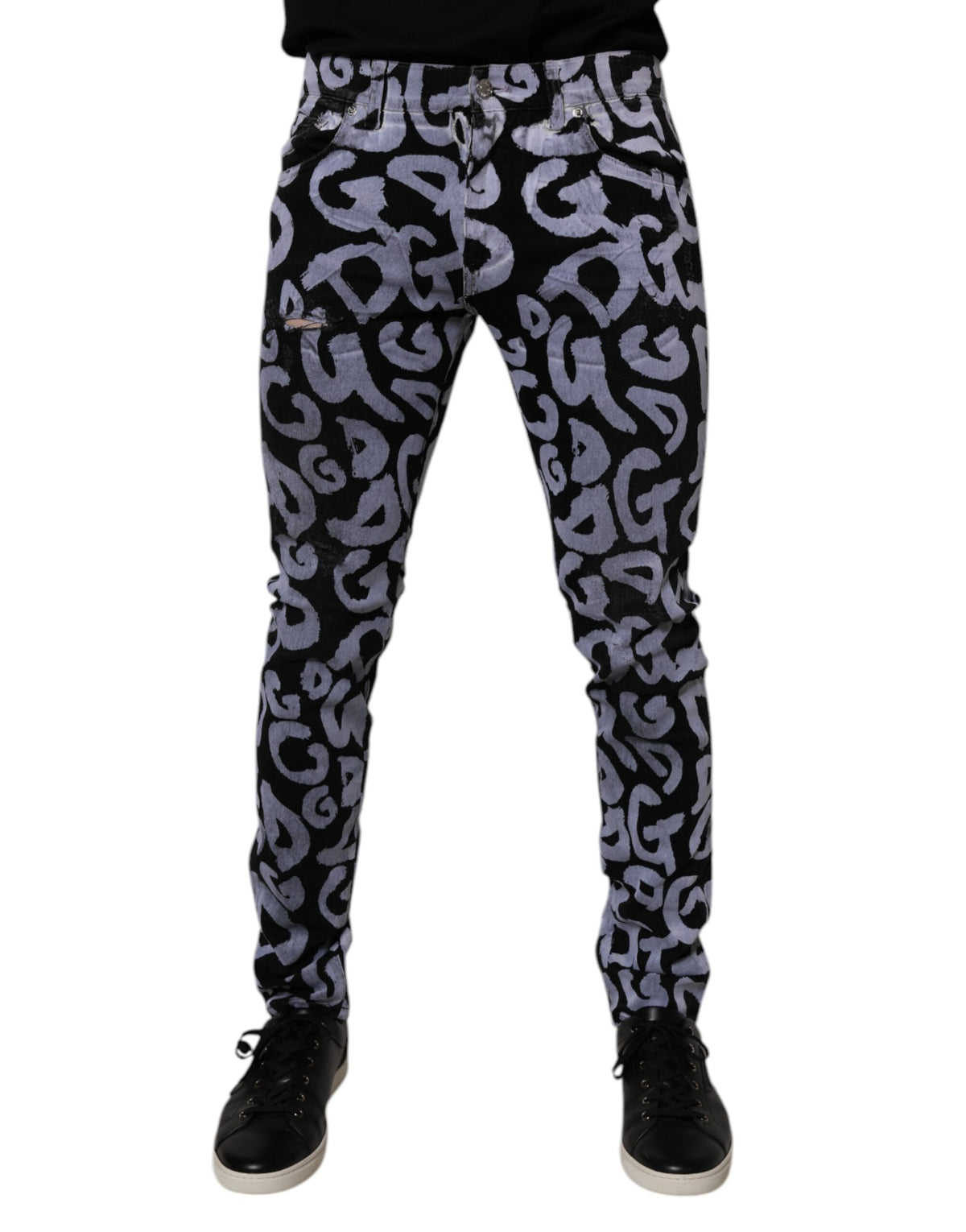 Jeans skinny en coton noir à logo monogramme Dolce &amp; Gabbana