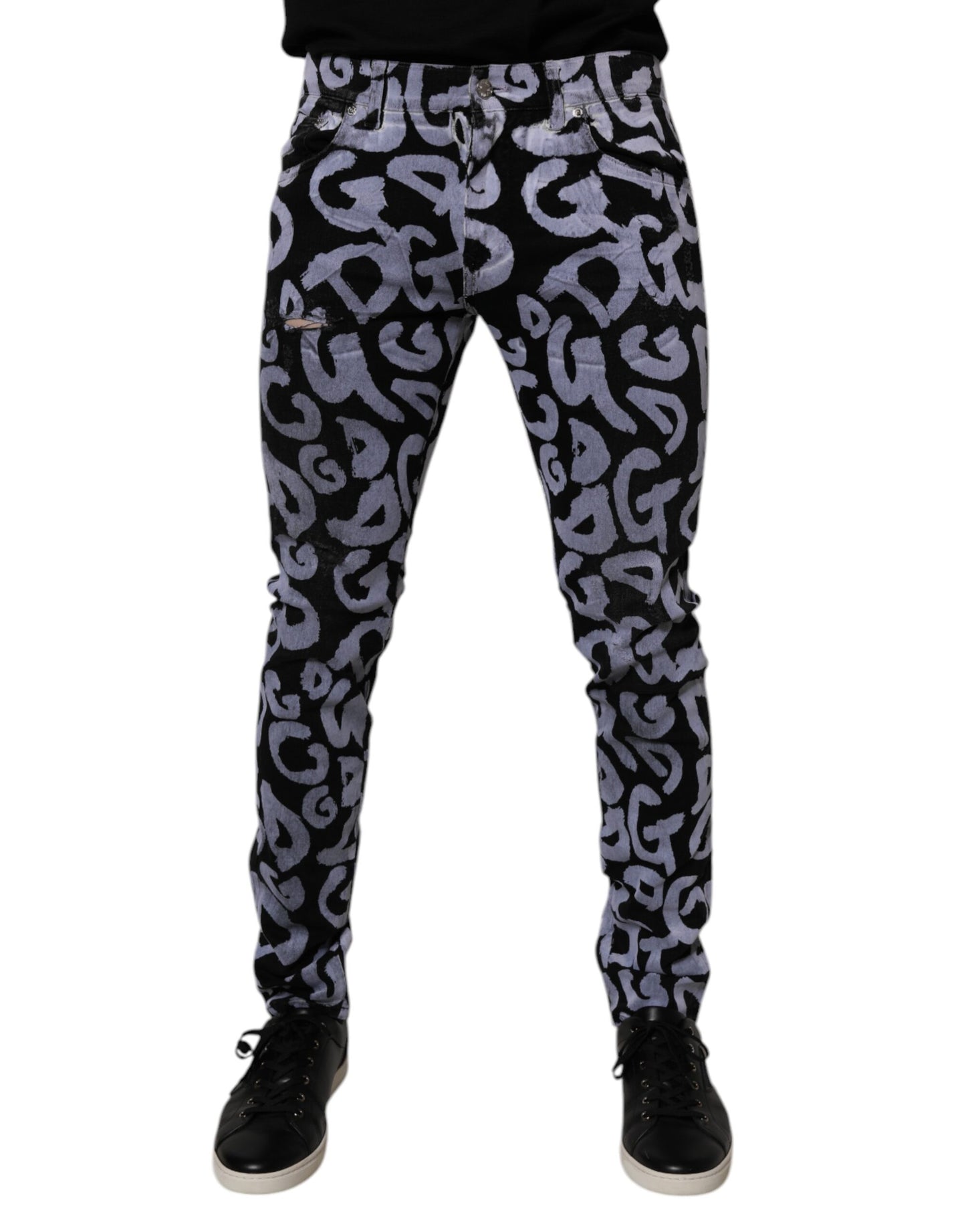 Jeans skinny en coton noir à logo monogramme Dolce &amp; Gabbana