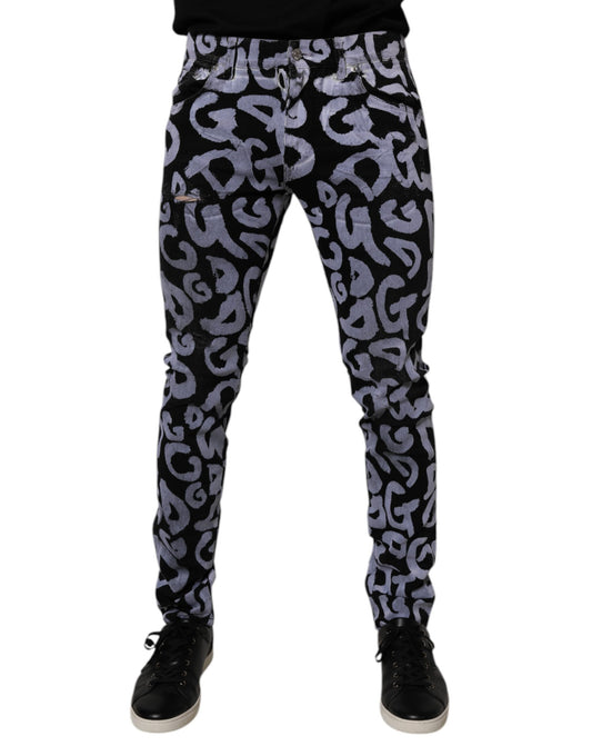 Dolce &amp; Gabbana zwarte, strakke spijkerbroek van katoen met logo en monogram.