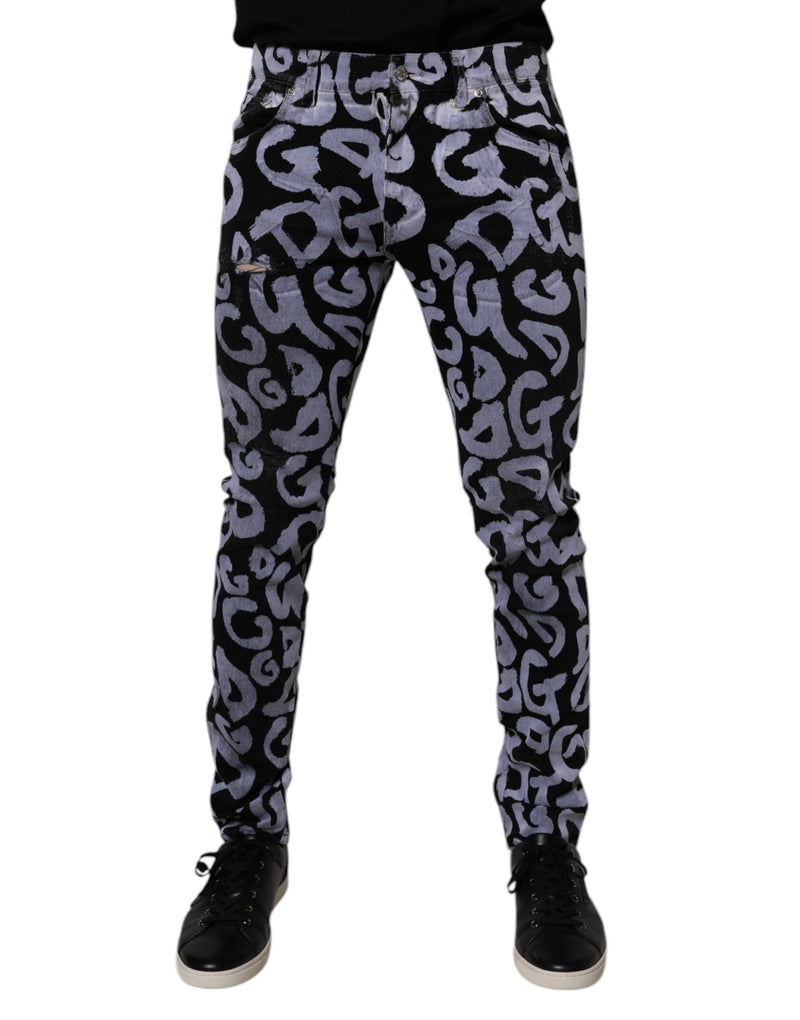 Dolce &amp; Gabbana zwarte, strakke spijkerbroek van katoen met logo en monogram.
