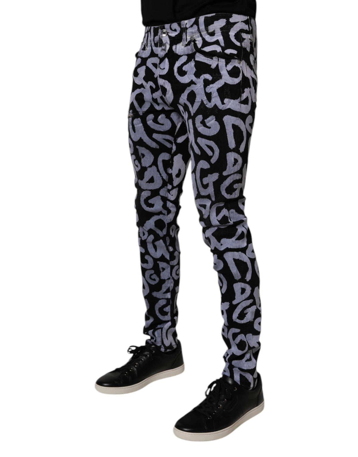 Jeans skinny en coton noir à logo monogramme Dolce &amp; Gabbana