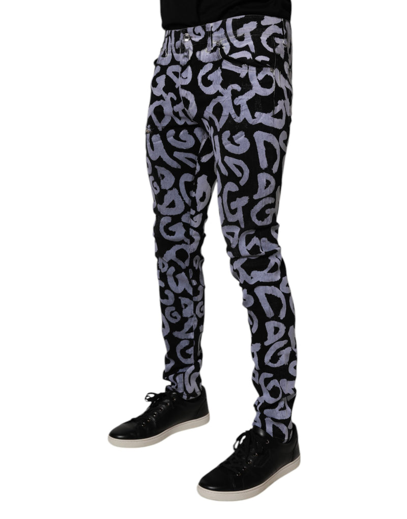 Dolce &amp; Gabbana zwarte, strakke spijkerbroek van katoen met logo en monogram.