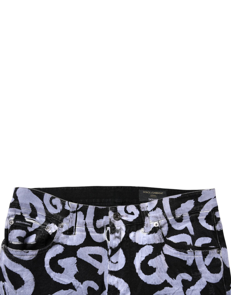 Dolce &amp; Gabbana zwarte, strakke spijkerbroek van katoen met logo en monogram.