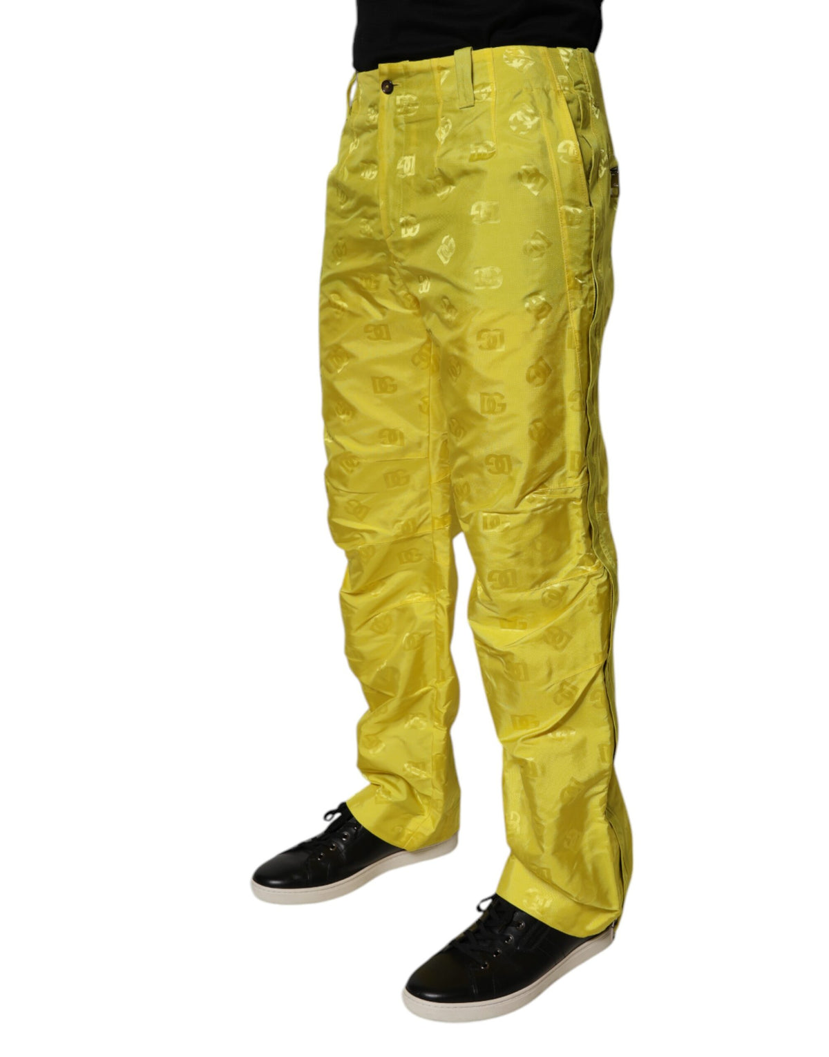Pantalon droit en polyester jaune à monogramme DG de Dolce &amp; Gabbana