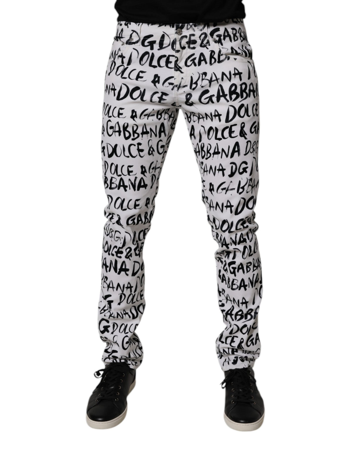 Jeans skinny en coton blanc à imprimé logo Dolce &amp; Gabbana