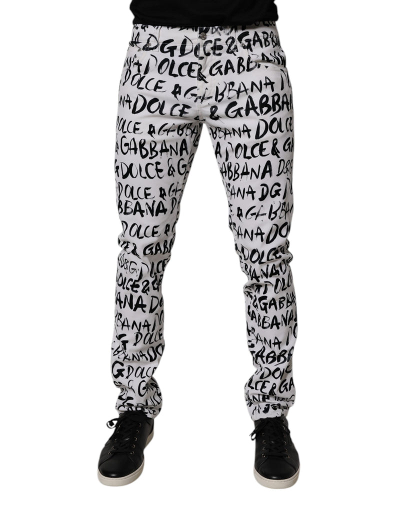 Dolce &amp; Gabbana witte katoenen skinny jeans met logo-print