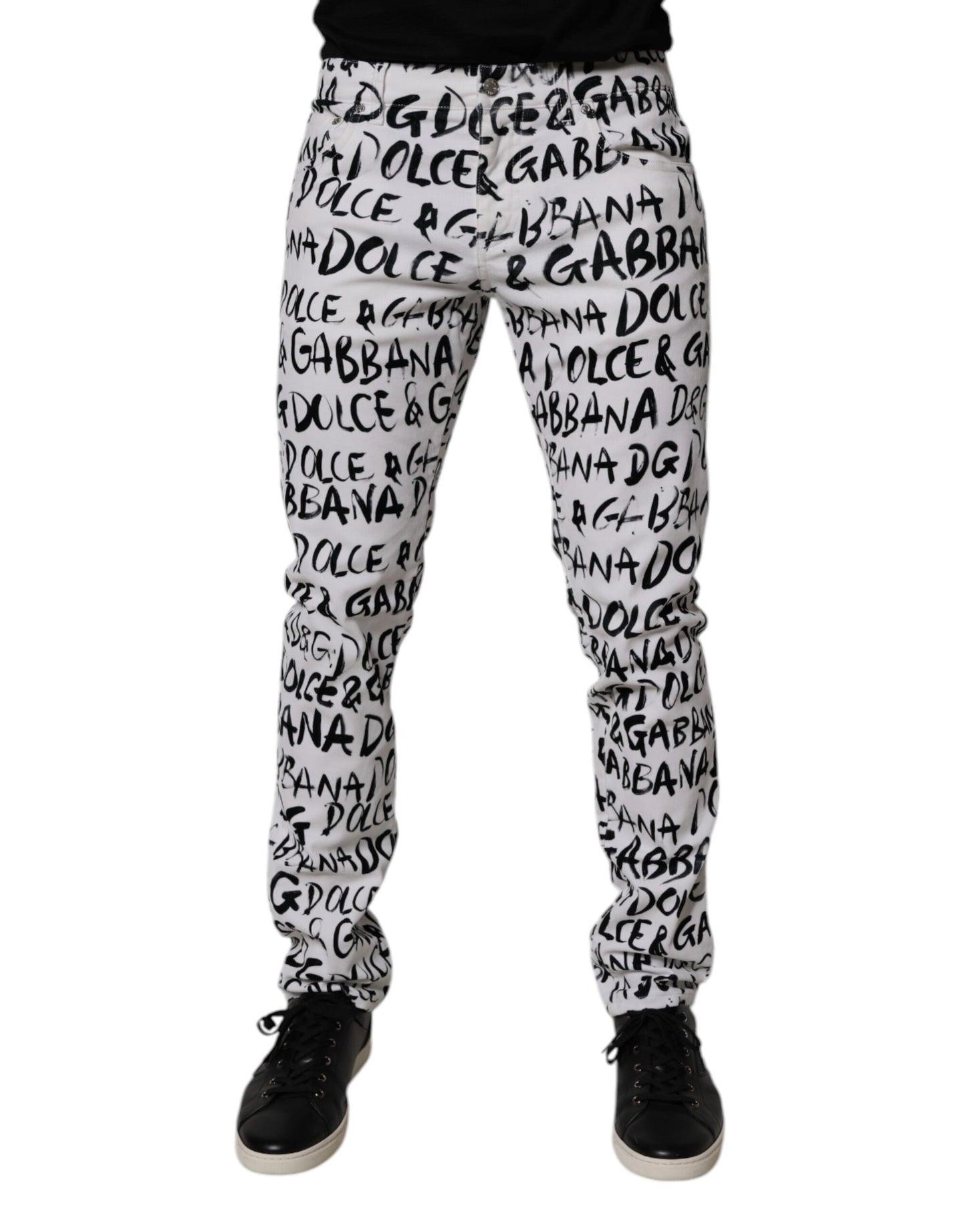 Dolce &amp; Gabbana witte katoenen skinny jeans met logo-print