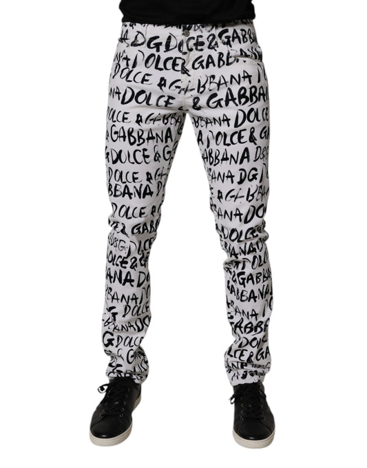 Dolce &amp; Gabbana witte katoenen skinny jeans met logo-print