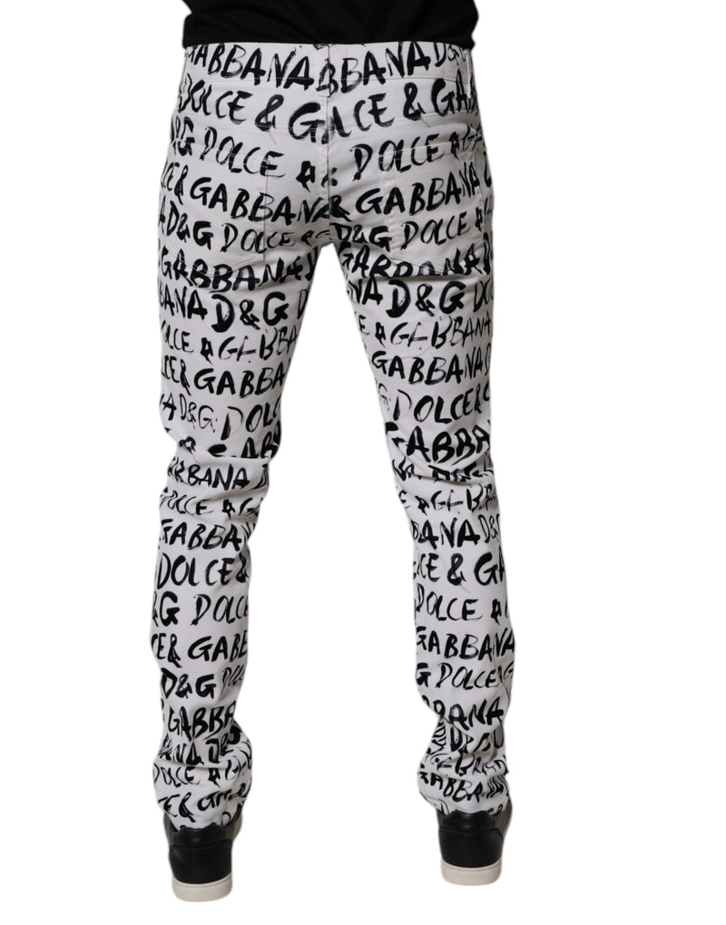 Dolce &amp; Gabbana witte katoenen skinny jeans met logo-print