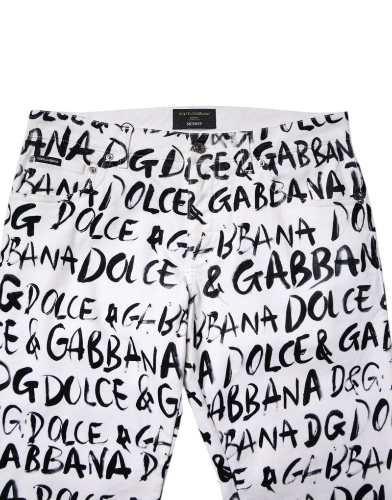 Dolce &amp; Gabbana witte katoenen skinny jeans met logo-print