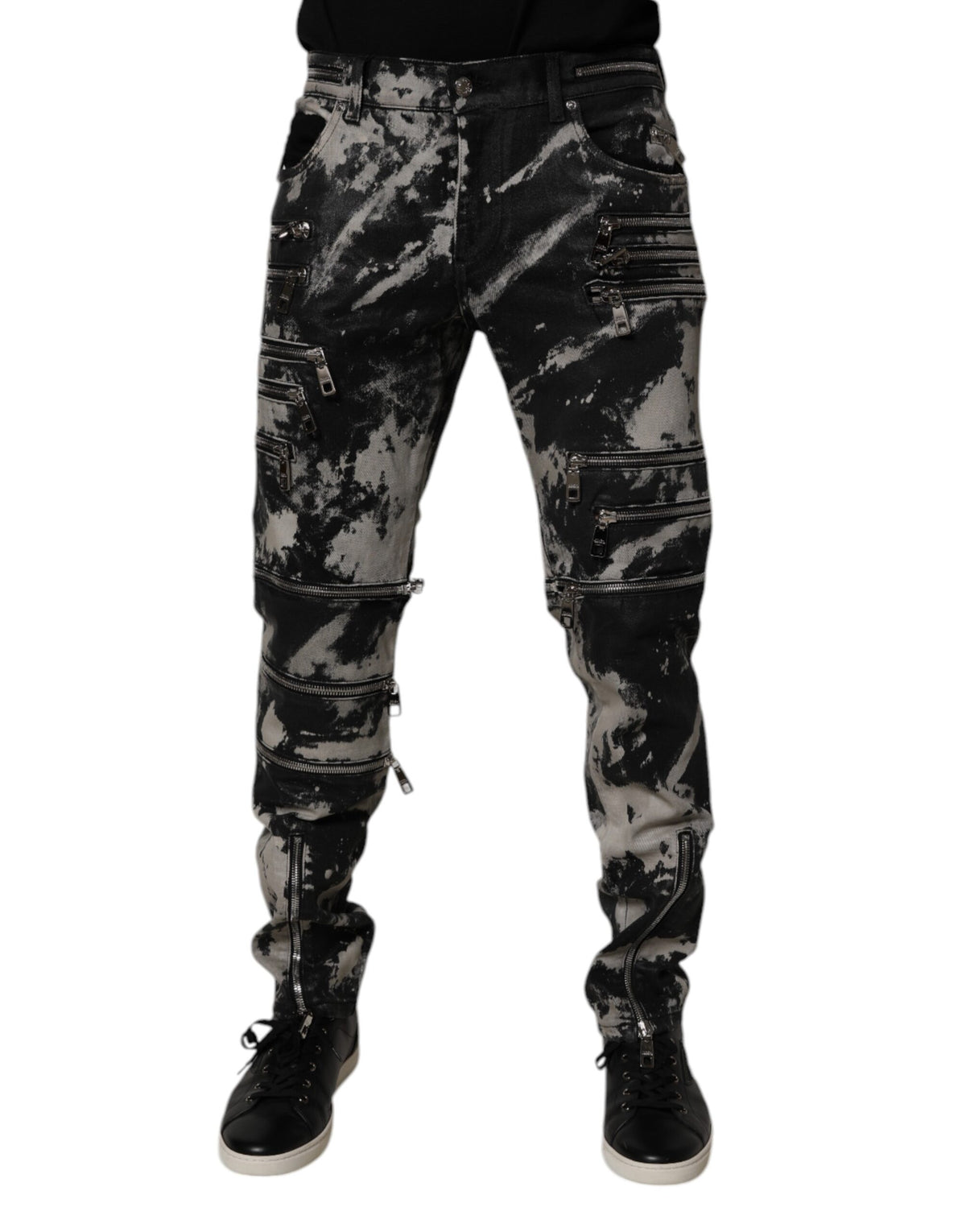 Jeans skinny en coton à effet tie-dye noir avec fermeture éclair de Dolce &amp; Gabbana