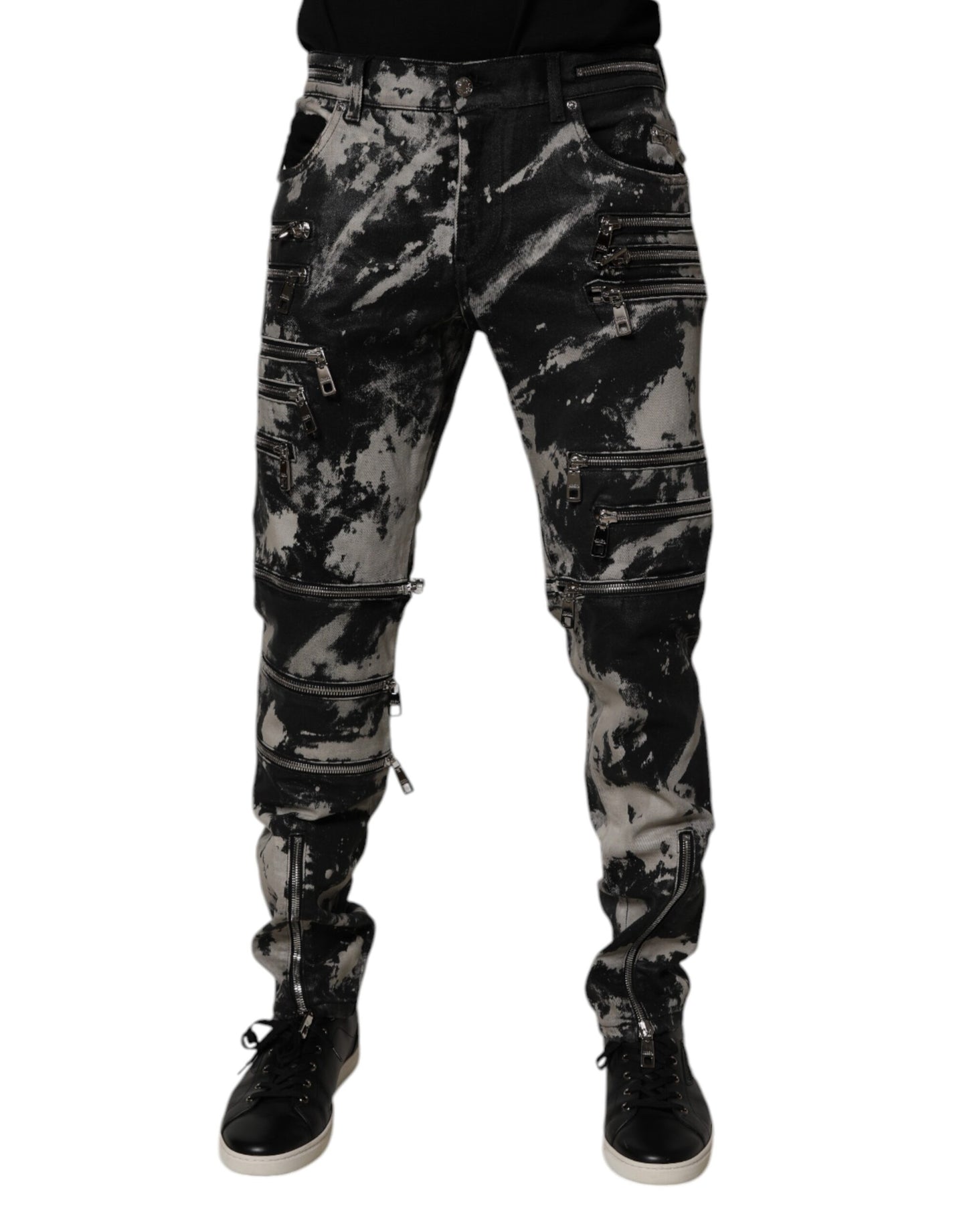 Jeans skinny en coton à effet tie-dye noir avec fermeture éclair de Dolce &amp; Gabbana